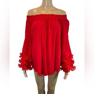 Muche & Muchette Elegant Red Ruffle Sleeve Women's Top OS